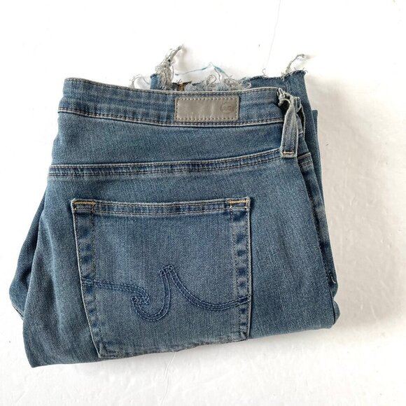 AG Prima Mid Rise Cigarette Crop Jean Womens 31 Blue Distressed Raw Hem Stretch - Picture 10 of 10